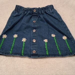 Blue Denim Skirt with Daisy Embroidery